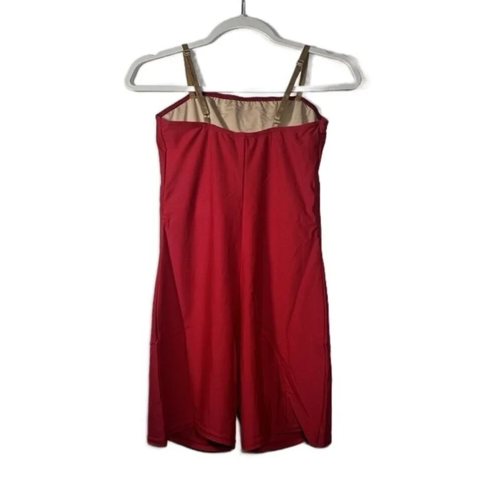 AL Theatricals Shorty Unitard Red and Gold Dance Costume Sleeveless adult Large